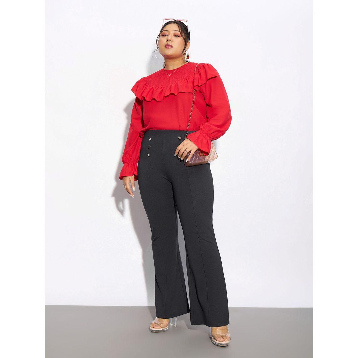 Sassafras X Styli  Plus Mock Button Detail Bell Bottom Trouser-women-clothing-bottoms-trousers-image-7