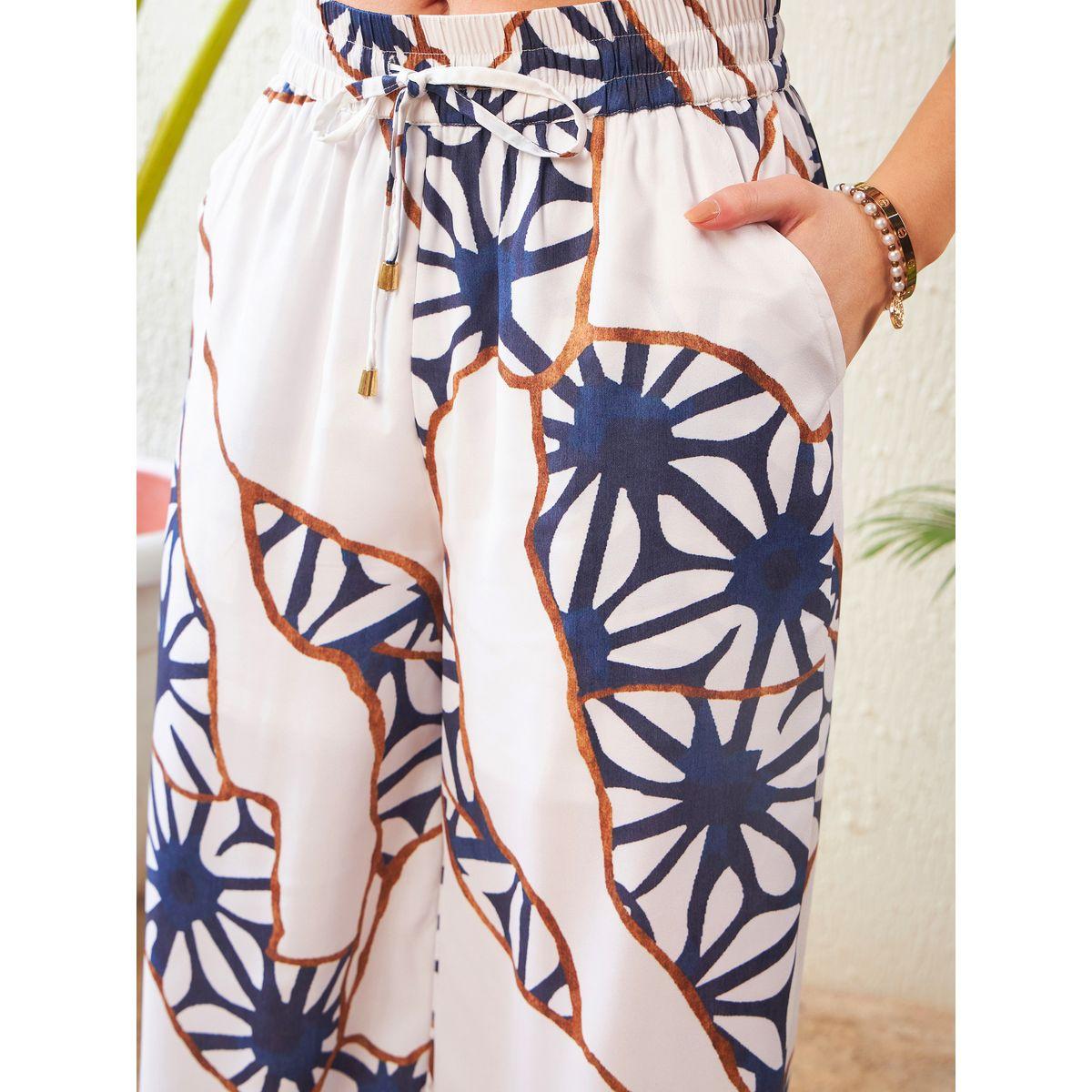 Sassafras X Styli  Abstract Print High Neck Top with Short Sleeves & Wide Leg Pants Co-Ord-women-clothing-coordsets-image-5