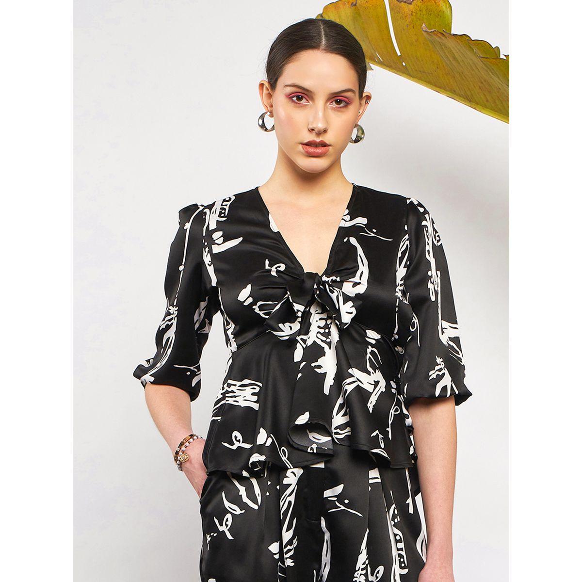 Sassafras X Styli  Abstract Print Front Tie Top & Pants Co-Ord-women-clothing-coordsets-image-3
