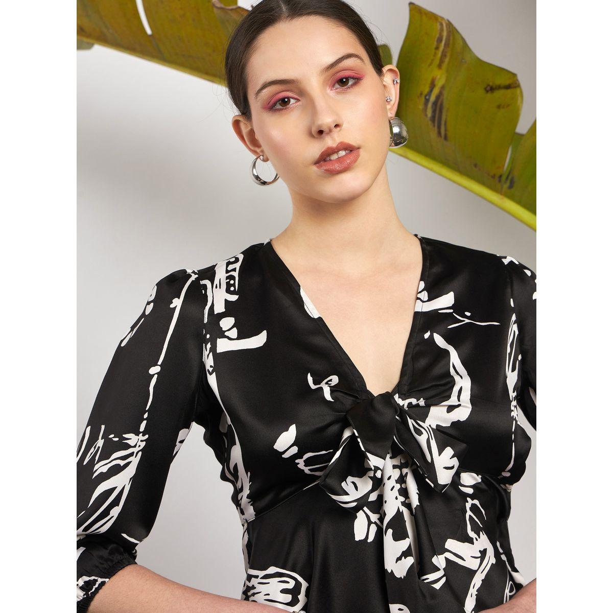 طقم منسق من بنطال مع بلوزة بطبعة مجردة واربطة ساسافراس × ستايلي-women-clothing-coordsets-image-4