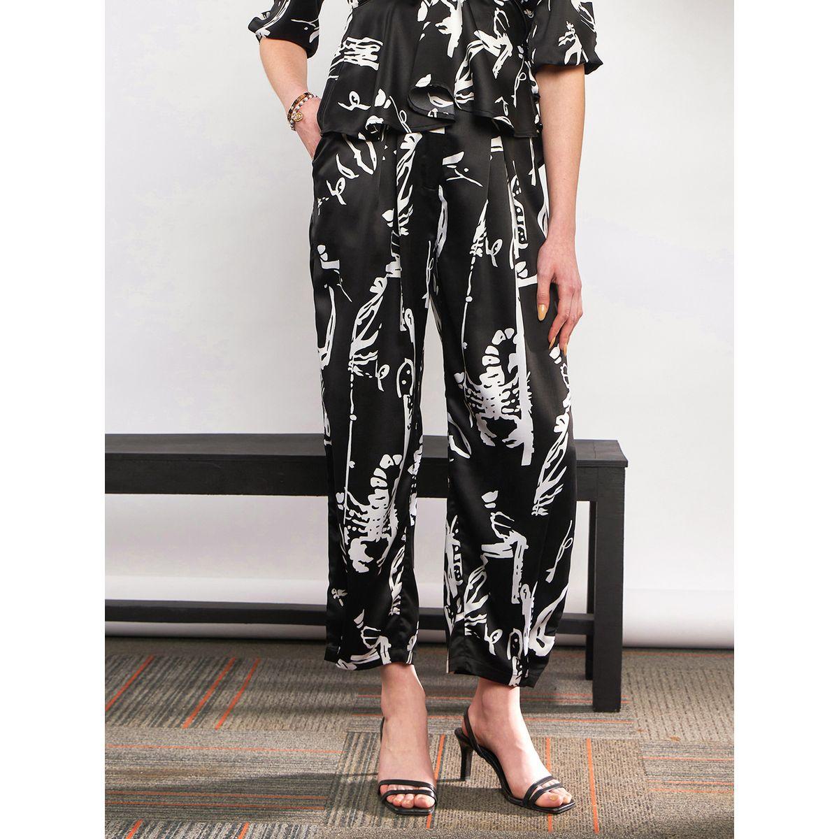 طقم منسق من بنطال مع بلوزة بطبعة مجردة واربطة ساسافراس × ستايلي-women-clothing-coordsets-image-7