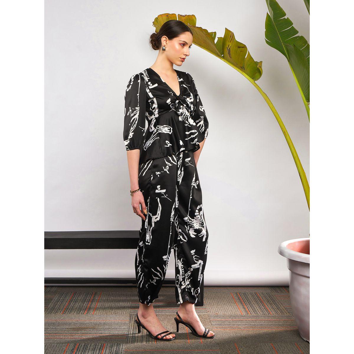 طقم منسق من بنطال مع بلوزة بطبعة مجردة واربطة ساسافراس × ستايلي-women-clothing-coordsets-image-9