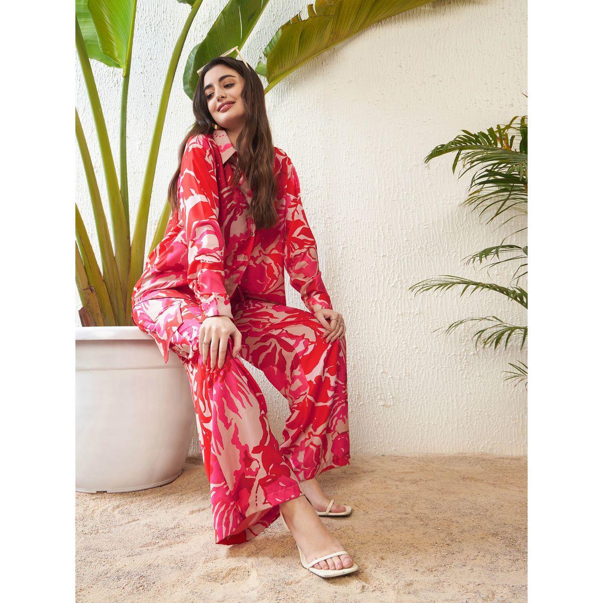 Sassafras X Styli  Oversized Floral Print Shirt & Flap Pocket Wide Leg Pants Co-Ord-women-clothing-coordsets-image-2