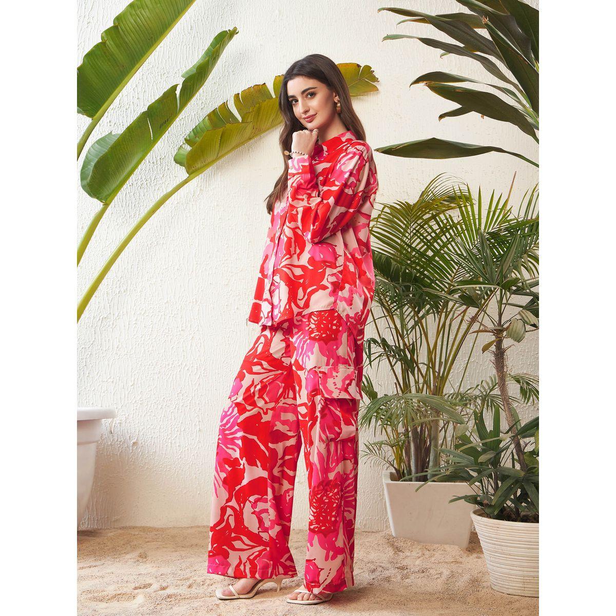 Sassafras X Styli  Oversized Floral Print Shirt & Flap Pocket Wide Leg Pants Co-Ord-women-clothing-coordsets-image-3