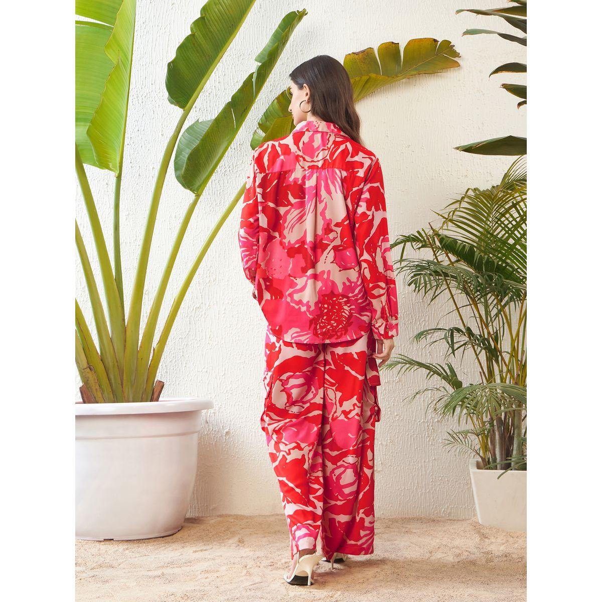 طقم منسق من بنطال بارجل واسعة وبلوزة بطبعة زهور ساسافراس × ستايلي-women-clothing-coordsets-image-6