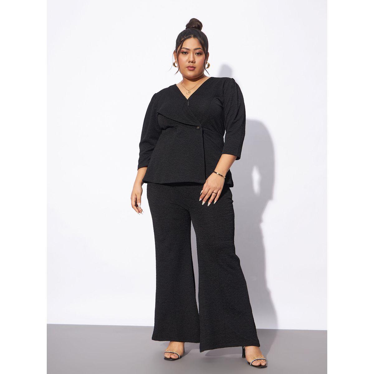 طقم منسق بمقاس كبير من بنطال وبلوزة بارزة الملمس ساسافراس × ستايلي-women-clothing-coordsets-image-1