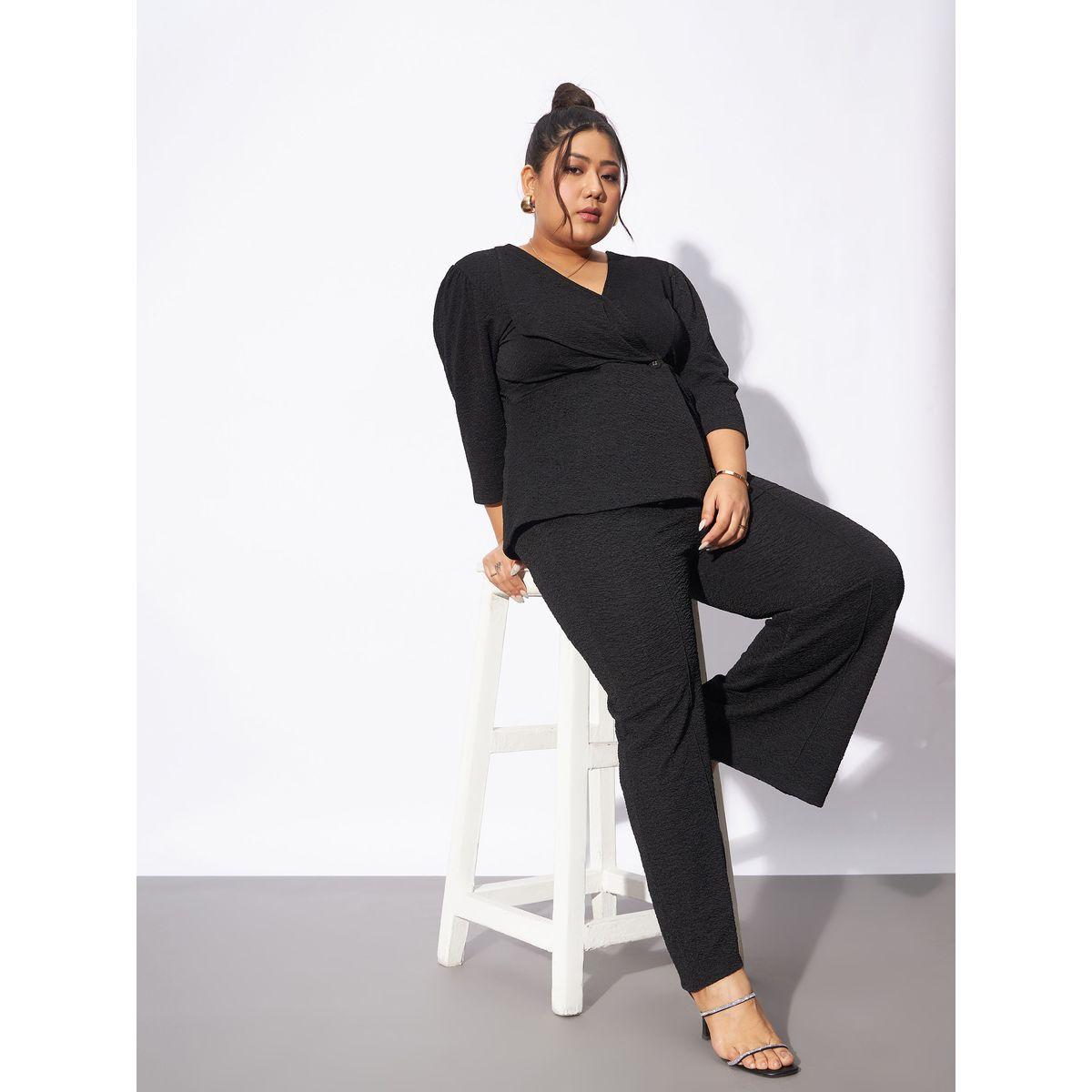 طقم منسق بمقاس كبير من بنطال وبلوزة بارزة الملمس ساسافراس × ستايلي-women-clothing-coordsets-image-2