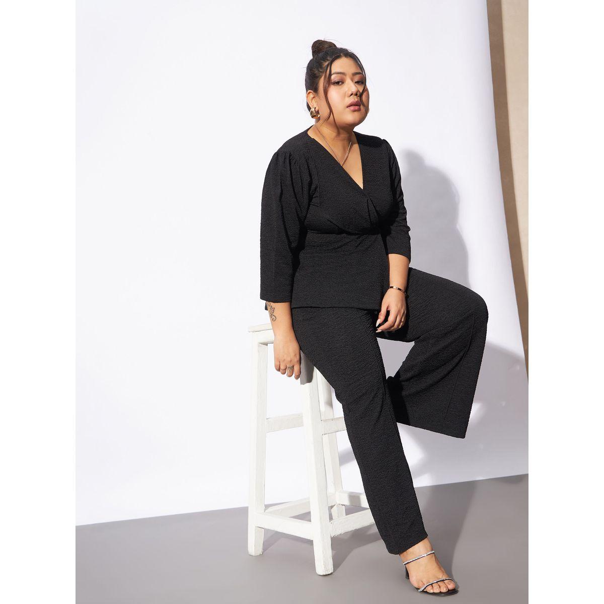 Sassafras X Styli  Plus Textured Wrap Top & Straight Pants Co-Ords-women-clothing-coordsets-image-8