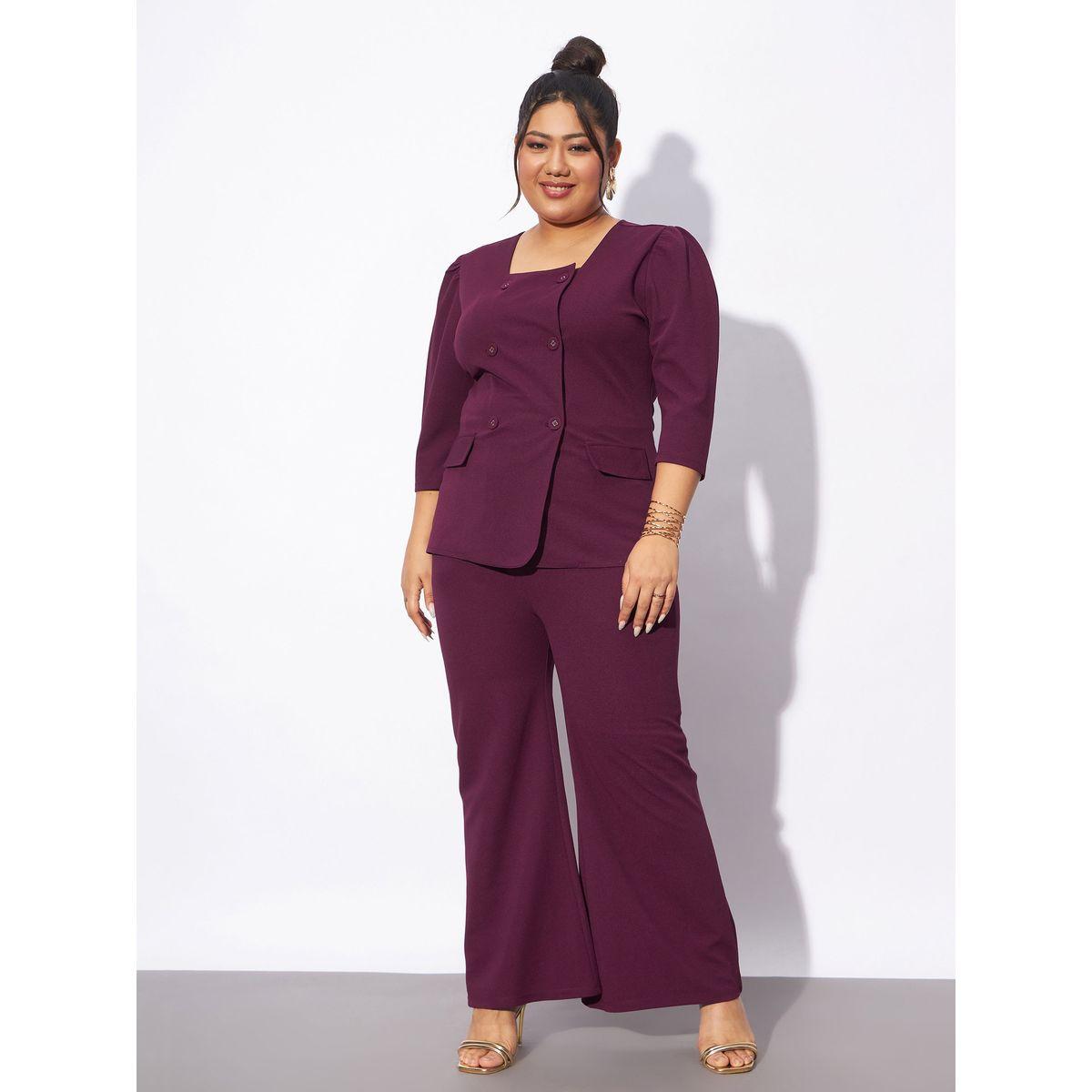 Sassafras X Styli  Plus Front Button Square Neck Top & Pants Co-Ords-women-clothing-coordsets-image-1