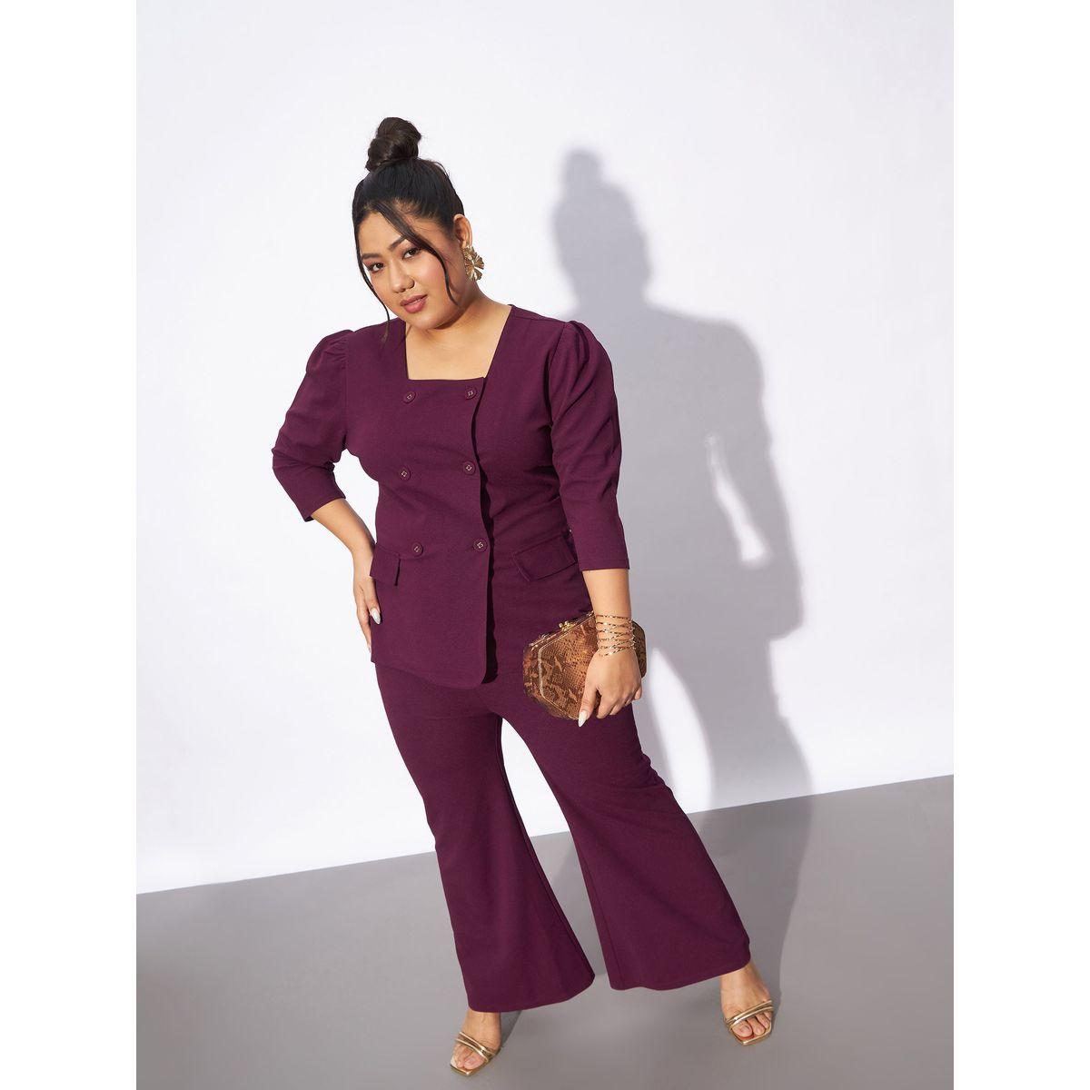 Sassafras X Styli  Plus Front Button Square Neck Top & Pants Co-Ords-women-clothing-coordsets-image-2
