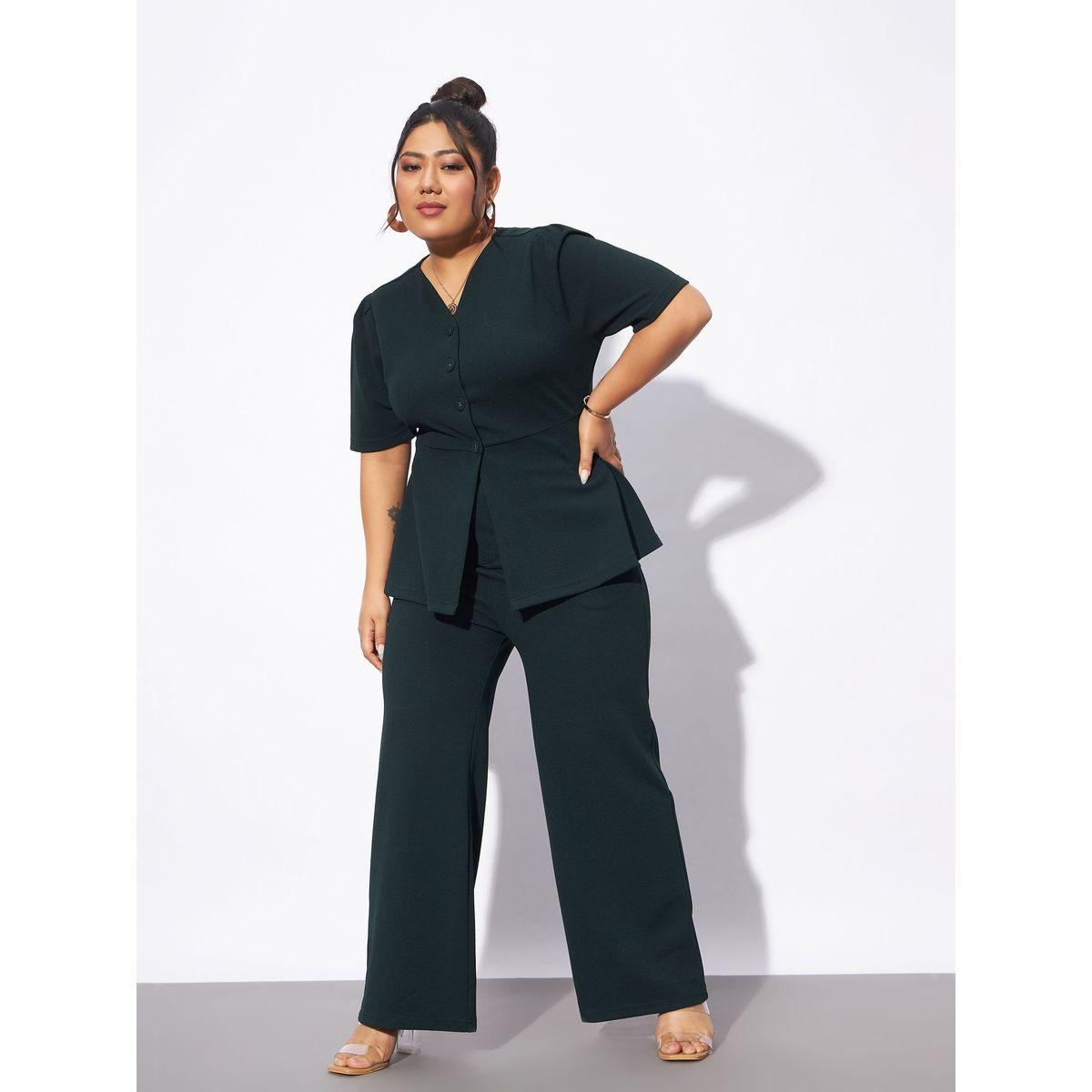 طقم منسق بمقاس كبير من بنطال وبلوزة بأزرار غلق ساسافراس × ستايلي-women-clothing-coordsets-image-1