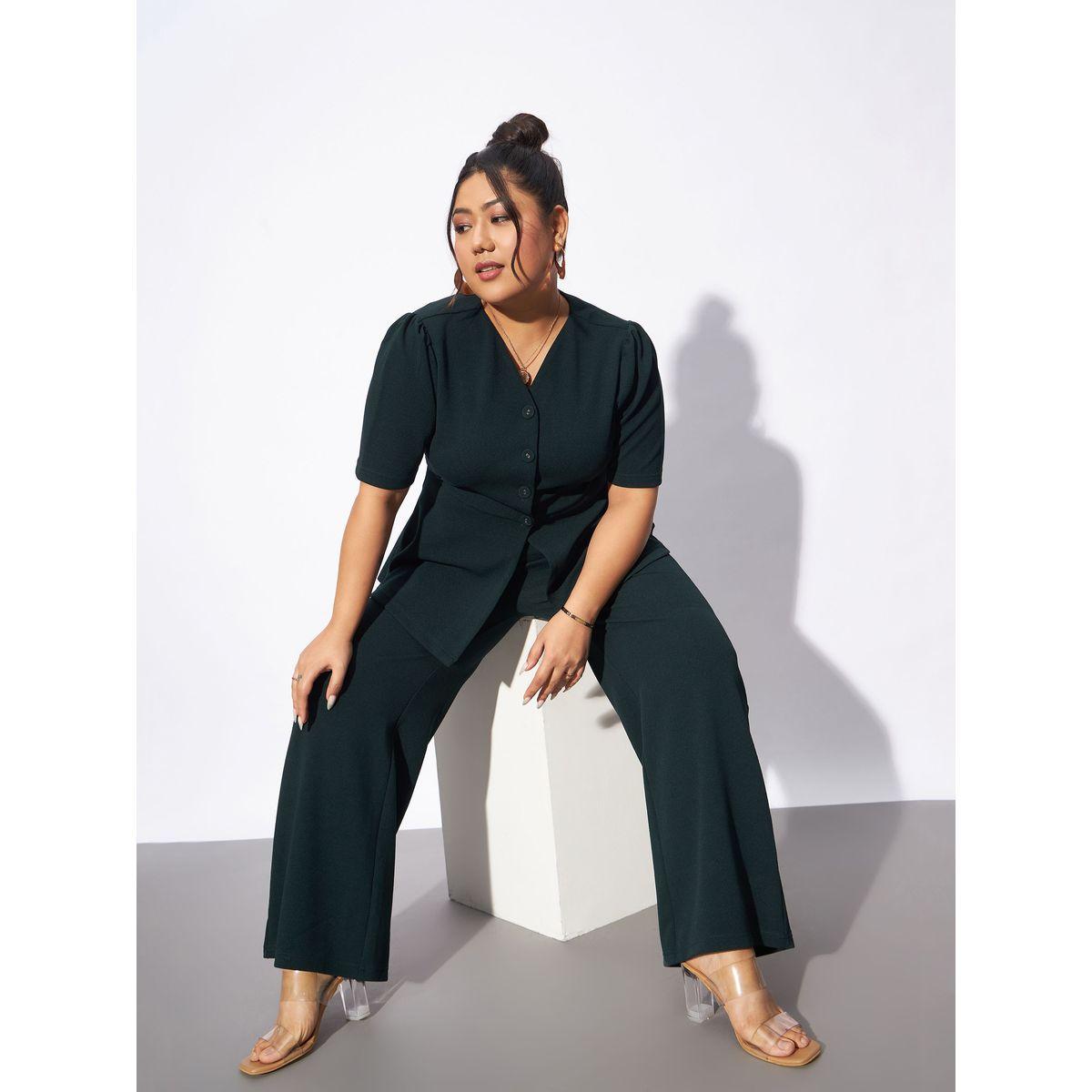 Sassafras X Styli  Plus Front Button V Neck Top & Pants Co-Ords-women-clothing-coordsets-image-2