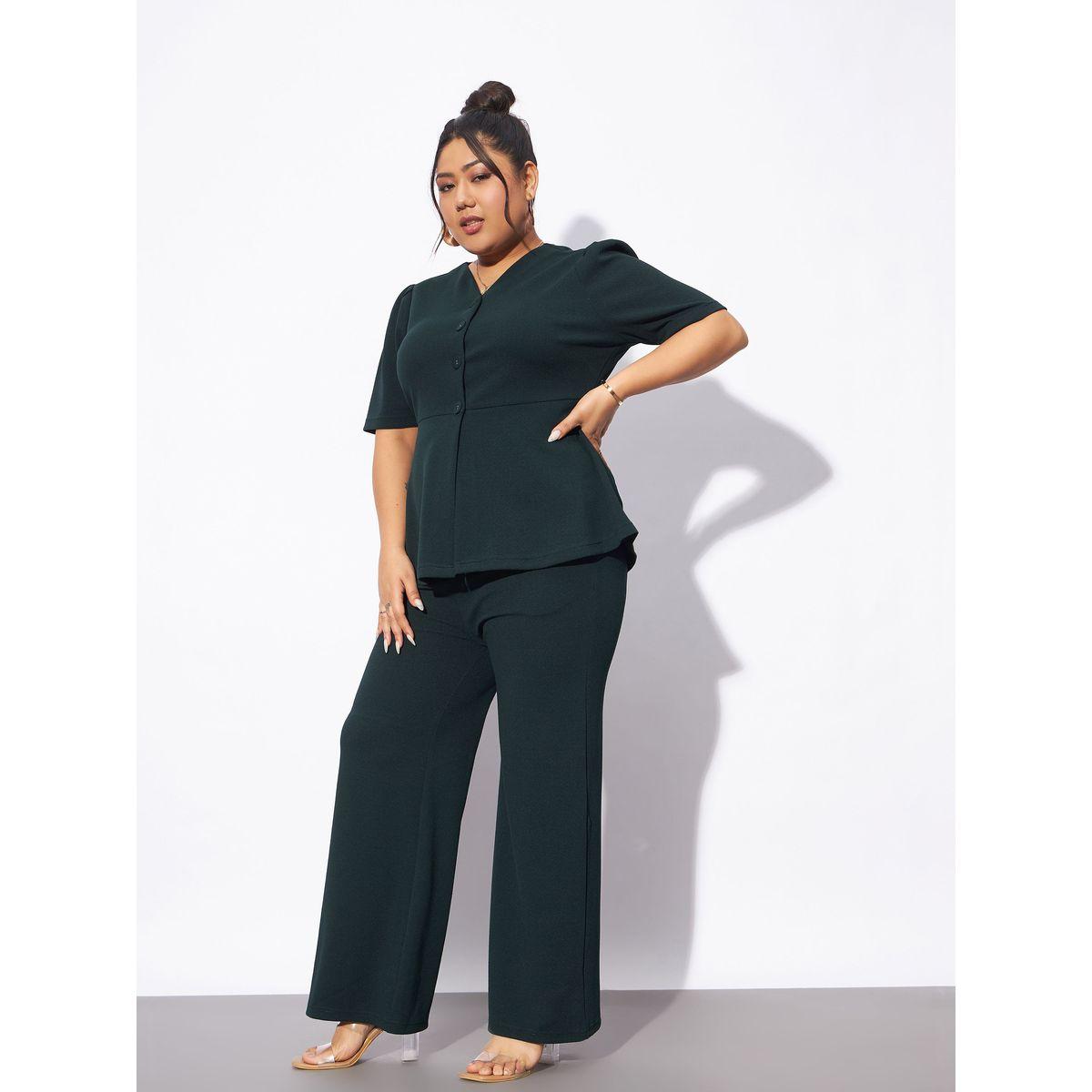 Sassafras X Styli  Plus Front Button V Neck Top & Pants Co-Ords-women-clothing-coordsets-image-3