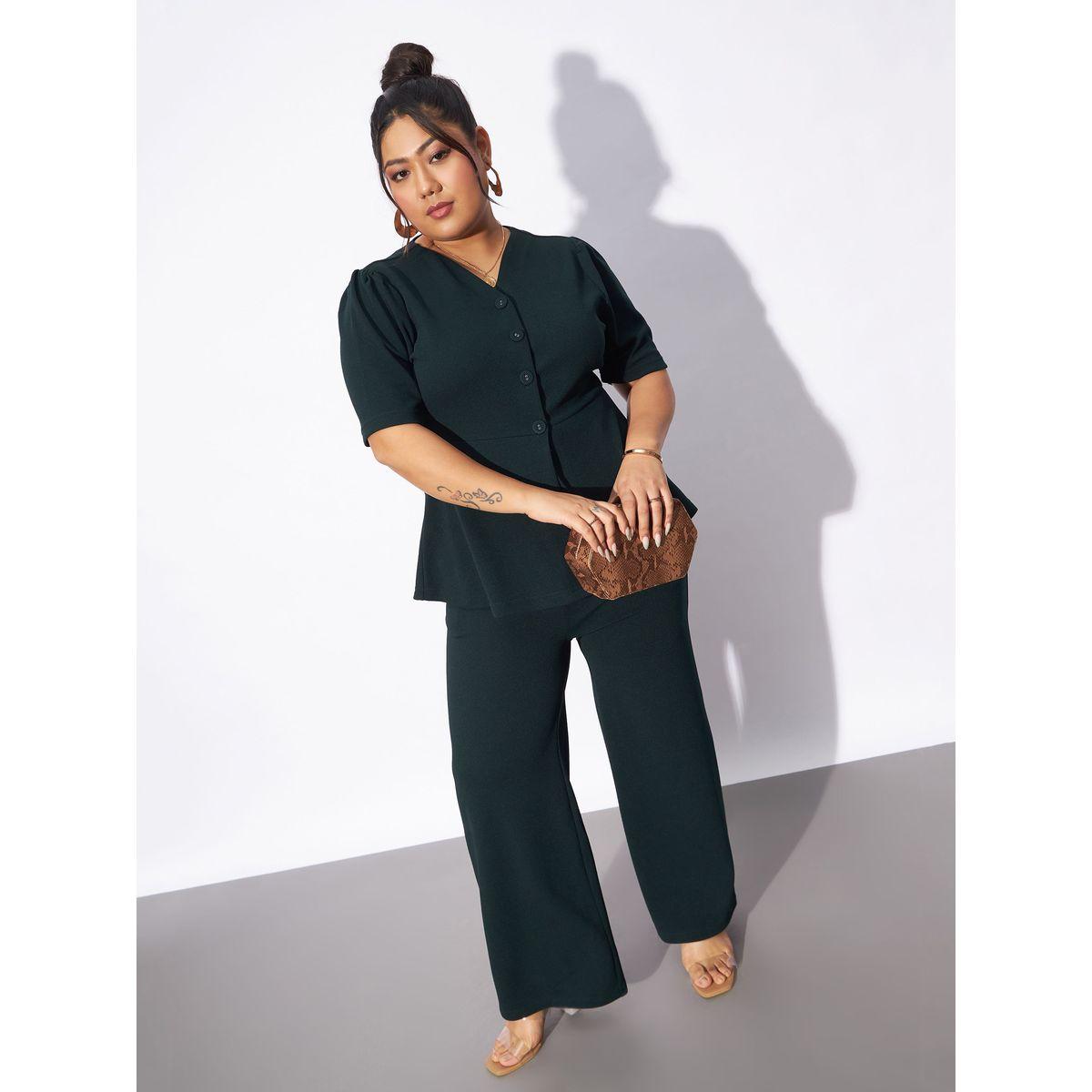 Sassafras X Styli  Plus Front Button V Neck Top & Pants Co-Ords-women-clothing-coordsets-image-7