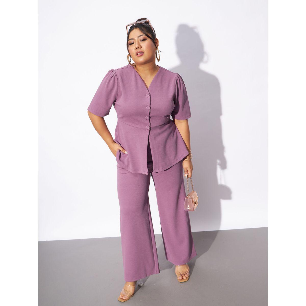 Sassafras X Styli  Plus Front Button V Neck Top & Pants Co-Ords-women-clothing-coordsets-image-1