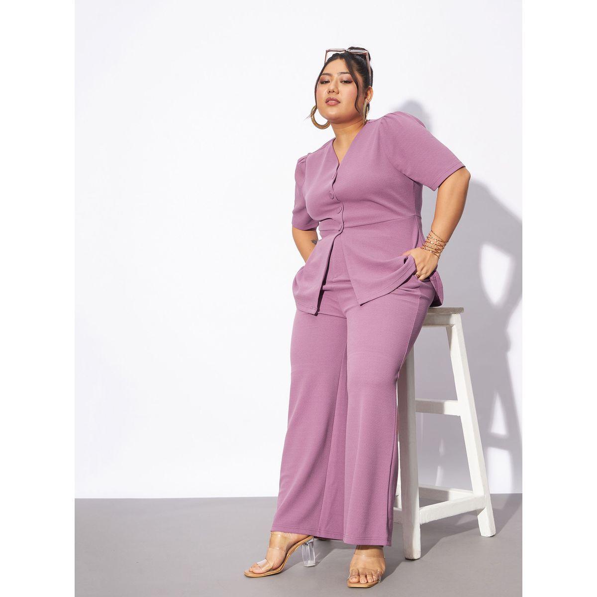 Sassafras X Styli  Plus Front Button V Neck Top & Pants Co-Ords-women-clothing-coordsets-image-2