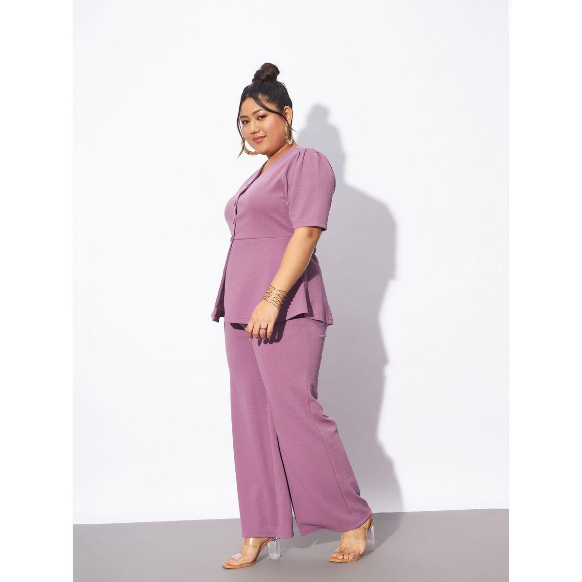 طقم منسق من بنطال مع بلوزة بمقاس كبير وازرار ساسافراس × ستايلي-women-clothing-coordsets-image-5