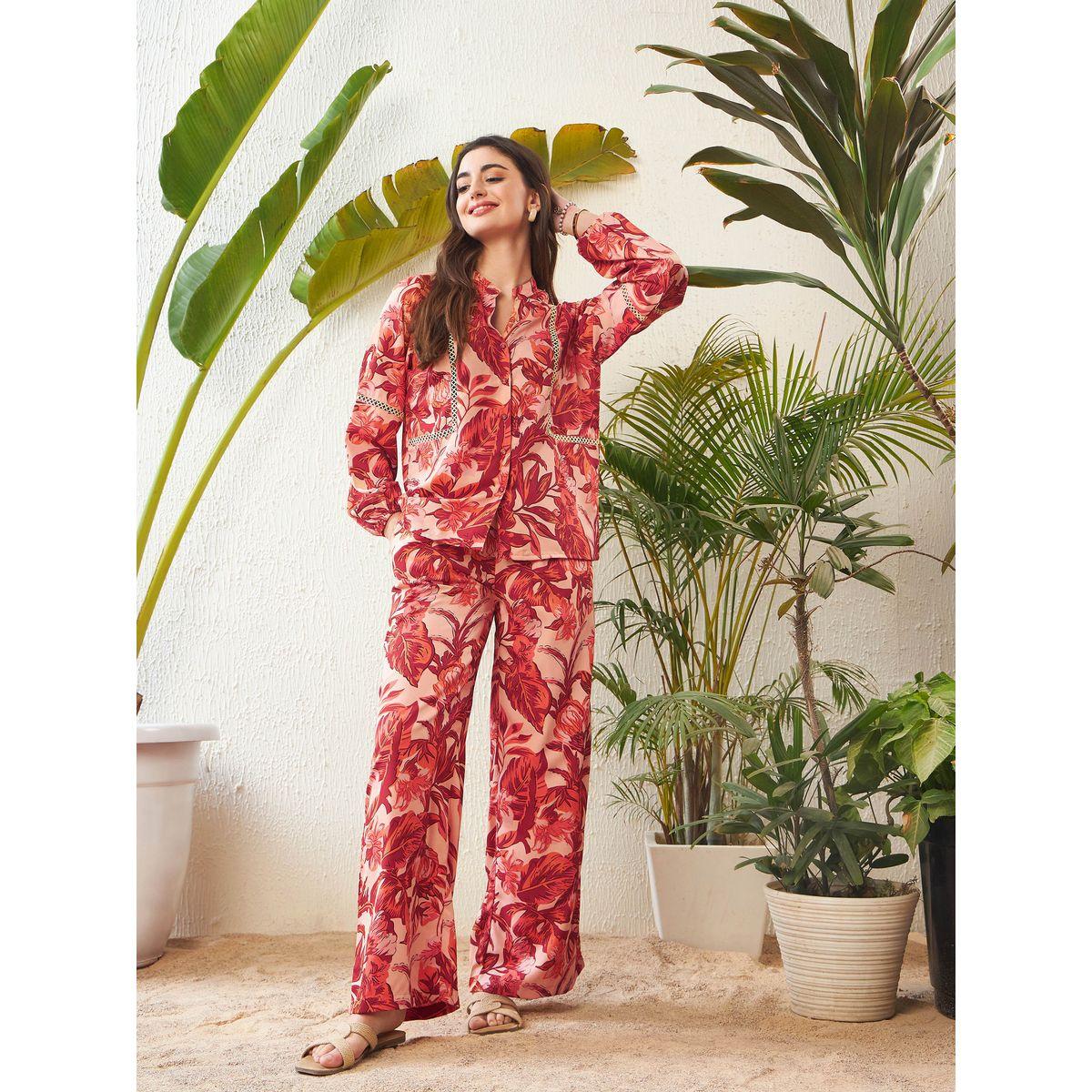 Sassafras X Styli  Floral Print Lace Insert Shirt & Wide Leg Pants Co-Ord-women-clothing-coordsets-image-2