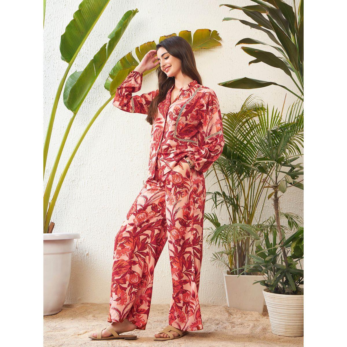 Sassafras X Styli  Floral Print Lace Insert Shirt & Wide Leg Pants Co-Ord-women-clothing-coordsets-image-3