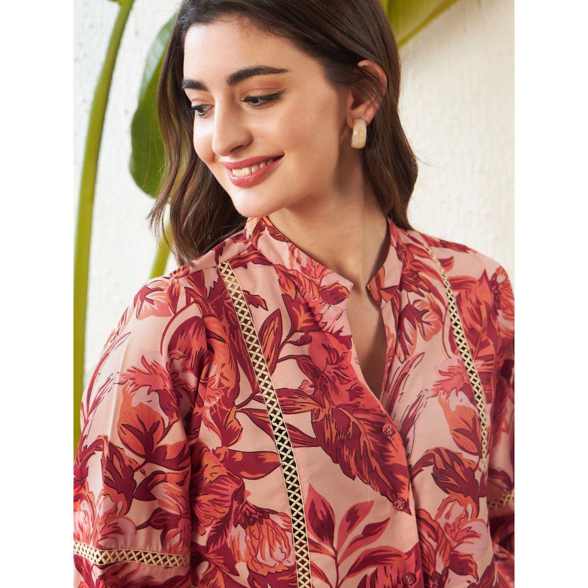 Sassafras X Styli  Floral Print Lace Insert Shirt & Wide Leg Pants Co-Ord-women-clothing-coordsets-image-4