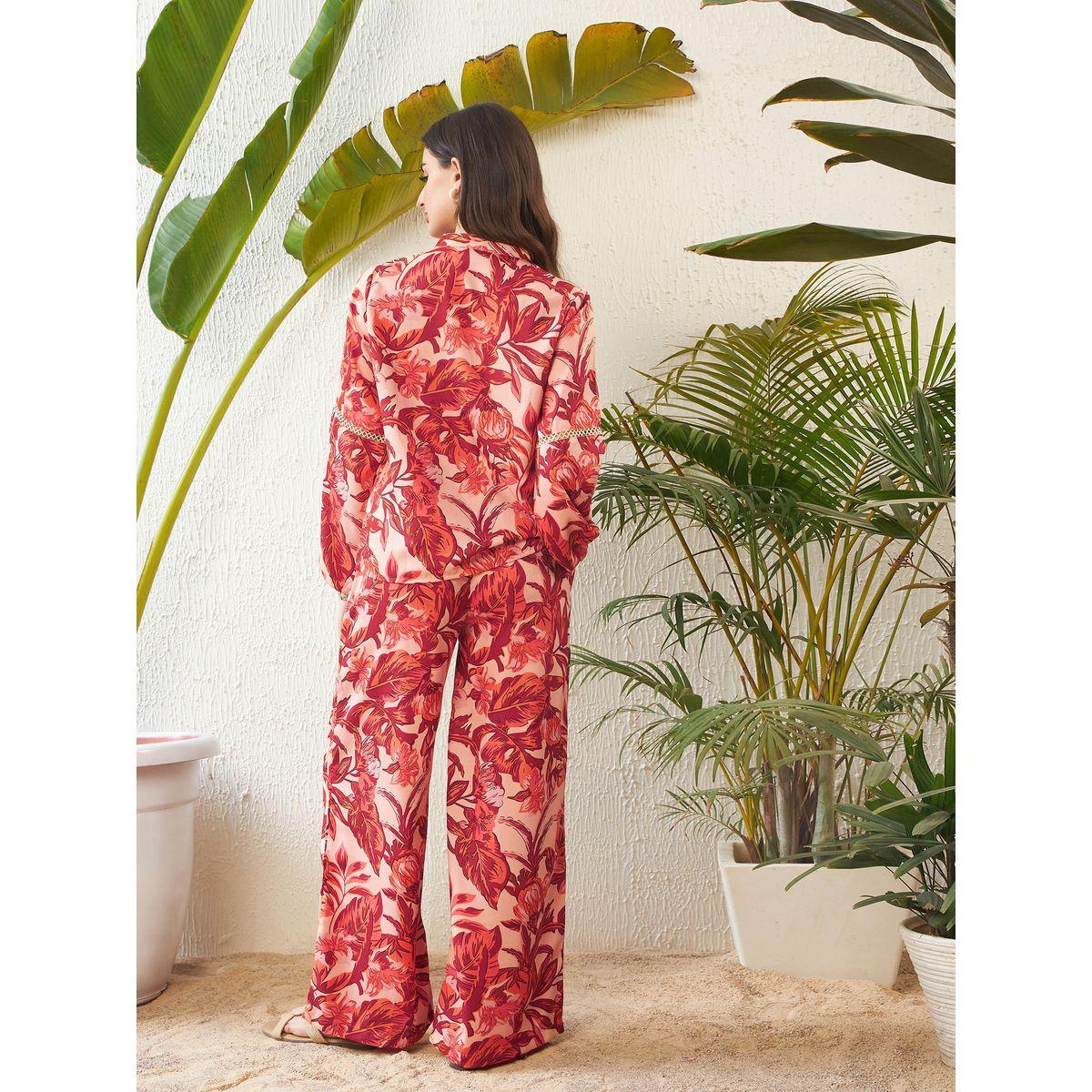 Sassafras X Styli  Floral Print Lace Insert Shirt & Wide Leg Pants Co-Ord-women-clothing-coordsets-image-6