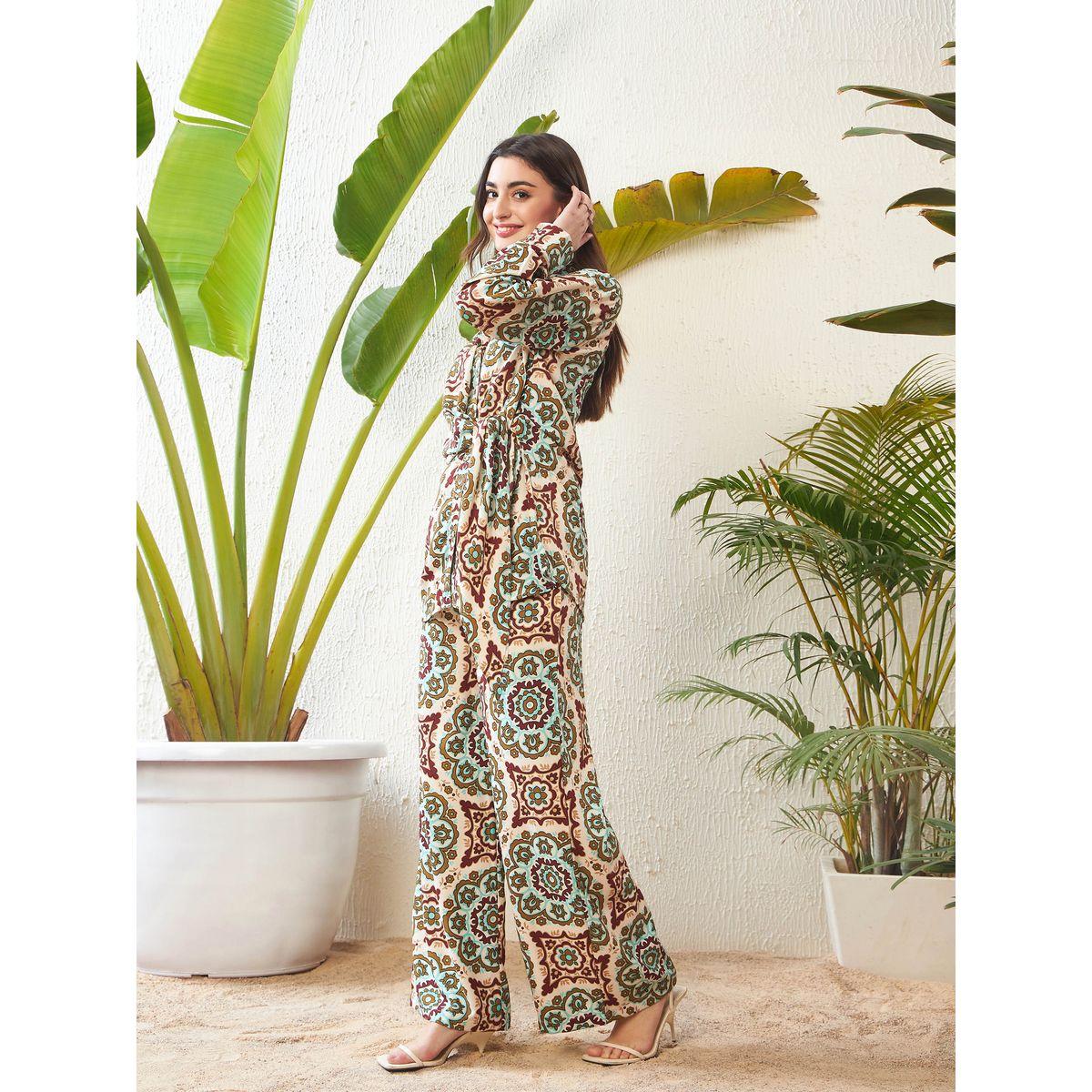 Sassafras X Styli  Motif Print Tie Up Shirt & Wide Leg Pants Co-Ord-women-clothing-coordsets-image-3