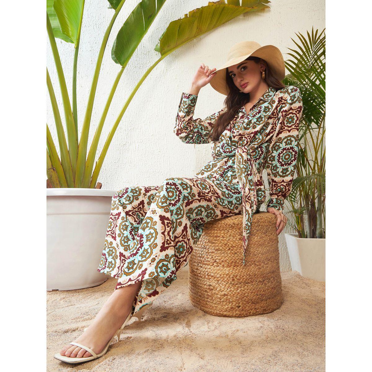 طقم منسق من بنطال بارجل واسعة مع بلوزة باربطة ساسافراس × ستايلي-women-clothing-coordsets-image-7