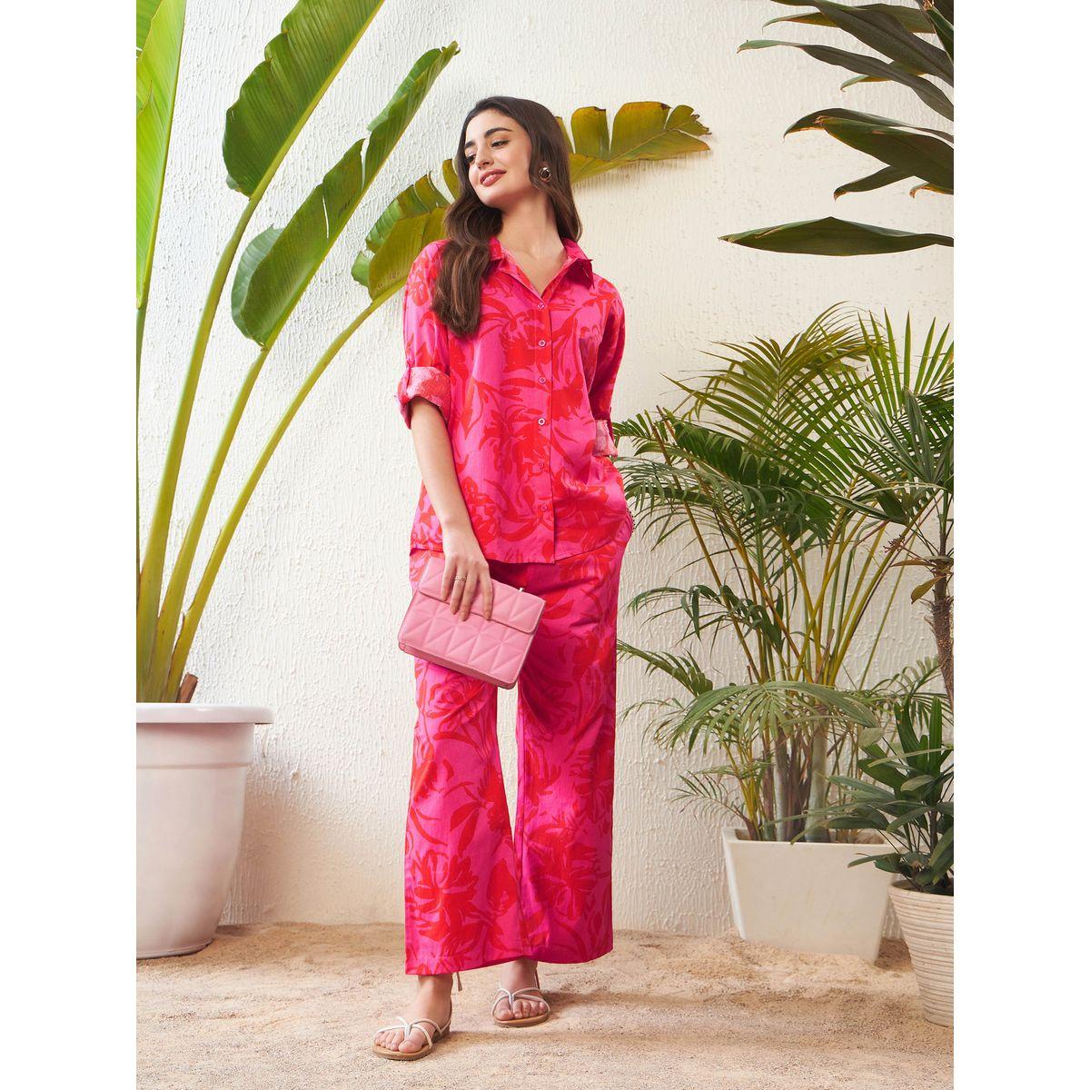 طقم منسق من بنطال مع بلوزة مطبعة بزهور ساسافراس × ستايلي-women-clothing-coordsets-image-1