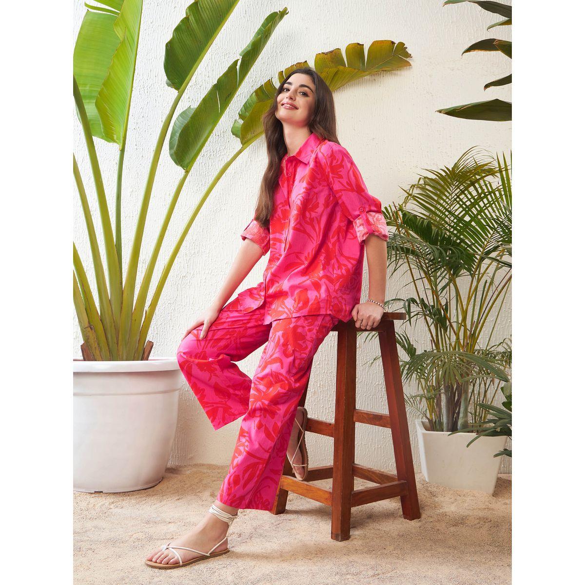 طقم منسق من بنطال مع بلوزة مطبعة بزهور ساسافراس × ستايلي-women-clothing-coordsets-image-2