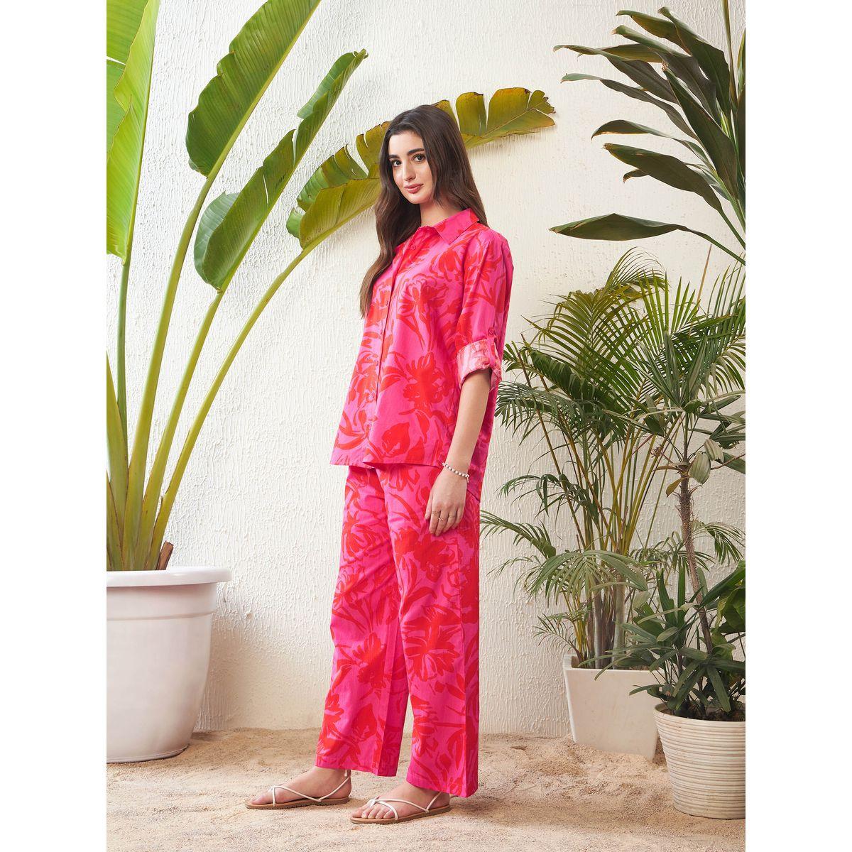 Sassafras X Styli  Floral Print Shirt with Roll Up Sleeves & Flared Pants Co-Ord-women-clothing-coordsets-image-3