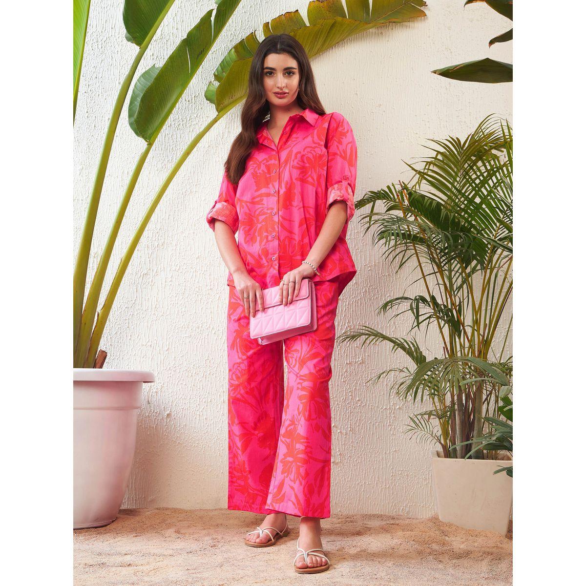طقم منسق من بنطال مع بلوزة مطبعة بزهور ساسافراس × ستايلي-women-clothing-coordsets-image-7