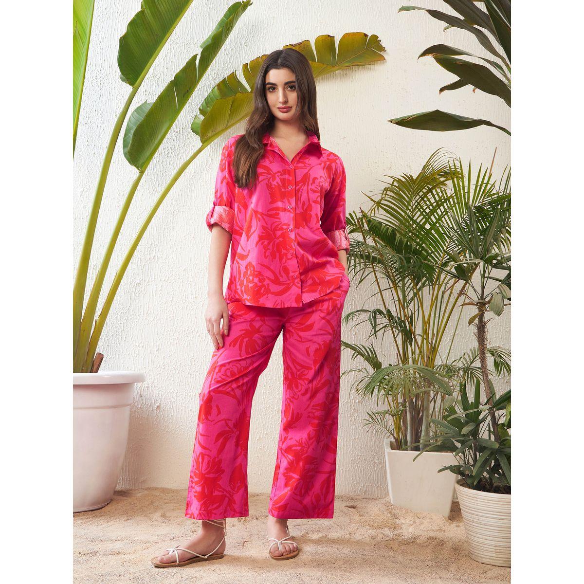 Sassafras X Styli  Floral Print Shirt with Roll Up Sleeves & Flared Pants Co-Ord-women-clothing-coordsets-image-8