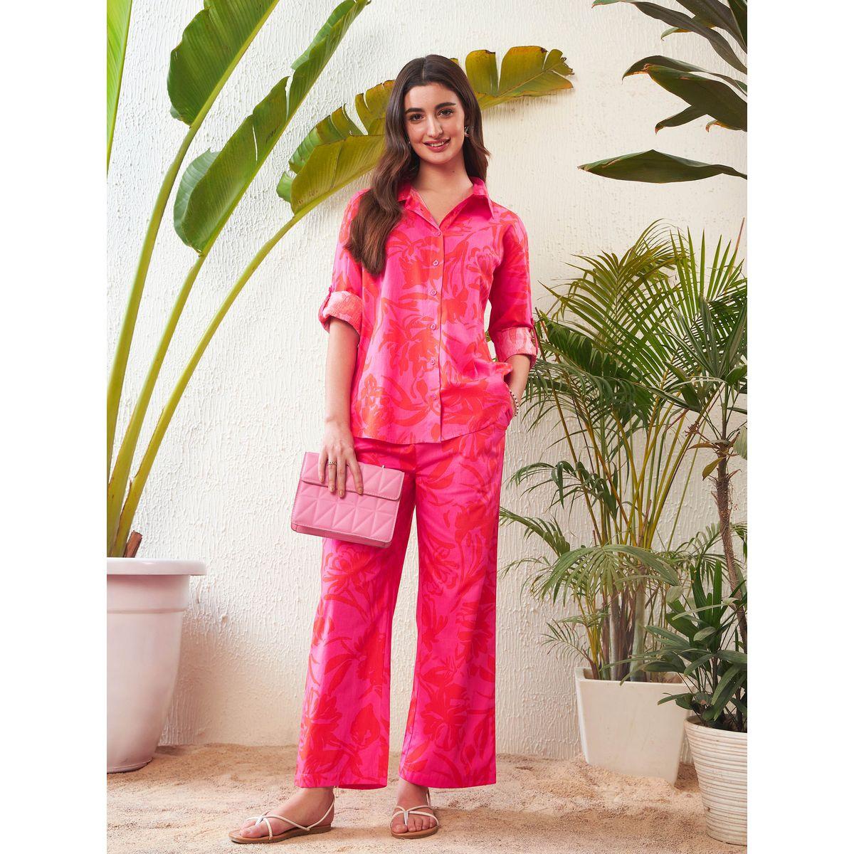طقم منسق من بنطال مع بلوزة مطبعة بزهور ساسافراس × ستايلي-women-clothing-coordsets-image-9