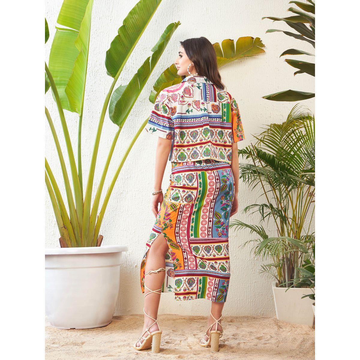 Sassafras X Styli  Abstract Print Short Sleeve Crop Shirt & Ruched Side Slit Skirt Co-Ord-women-clothing-coordsets-image-7