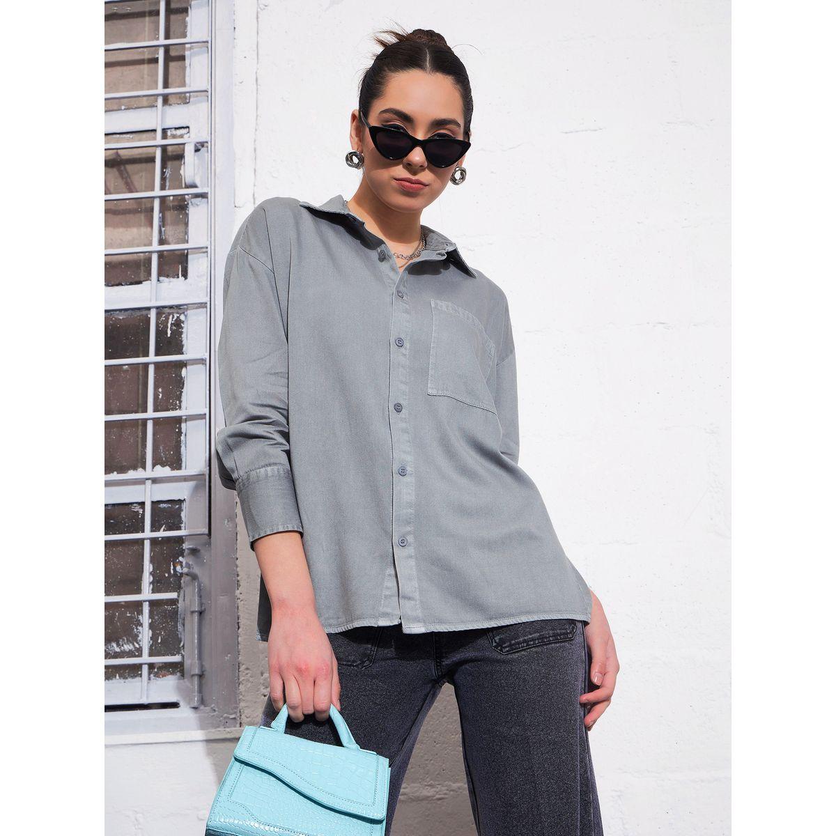 Sassafras X Styli  Oversized Chest Pocket Shirt with Long Sleeves-women-clothing-shirtsandblouses-shirts-image-1