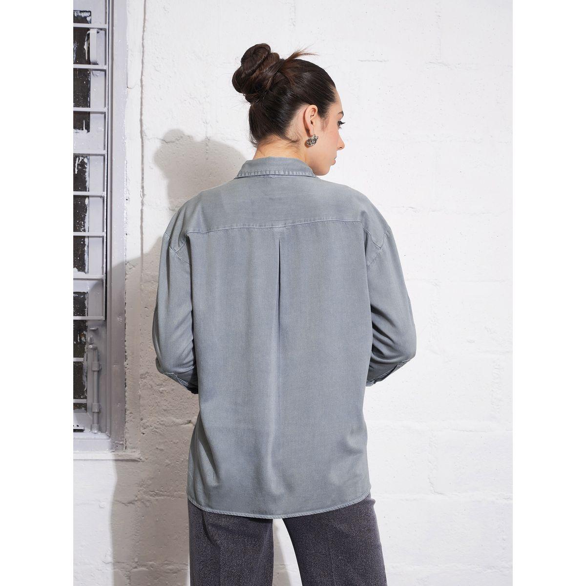 Sassafras X Styli  Oversized Chest Pocket Shirt with Long Sleeves-women-clothing-shirtsandblouses-shirts-image-5