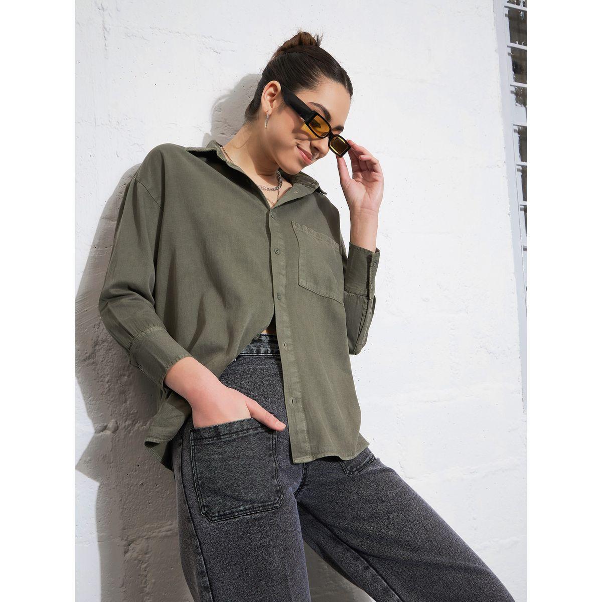 Sassafras X Styli  Oversized Chest Pocket Shirt with Long Sleeves-women-clothing-shirtsandblouses-shirts-image-1