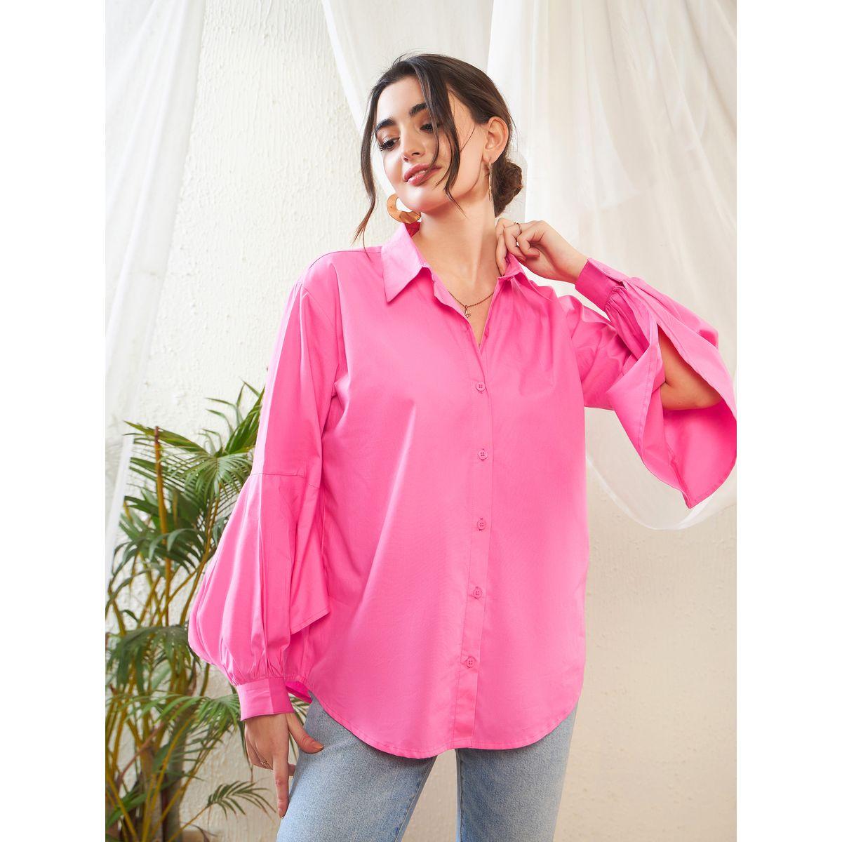 Sassafras X Styli  Solid Shirt with Bishop Sleeves-women-clothing-shirtsandblouses-shirts-image-1