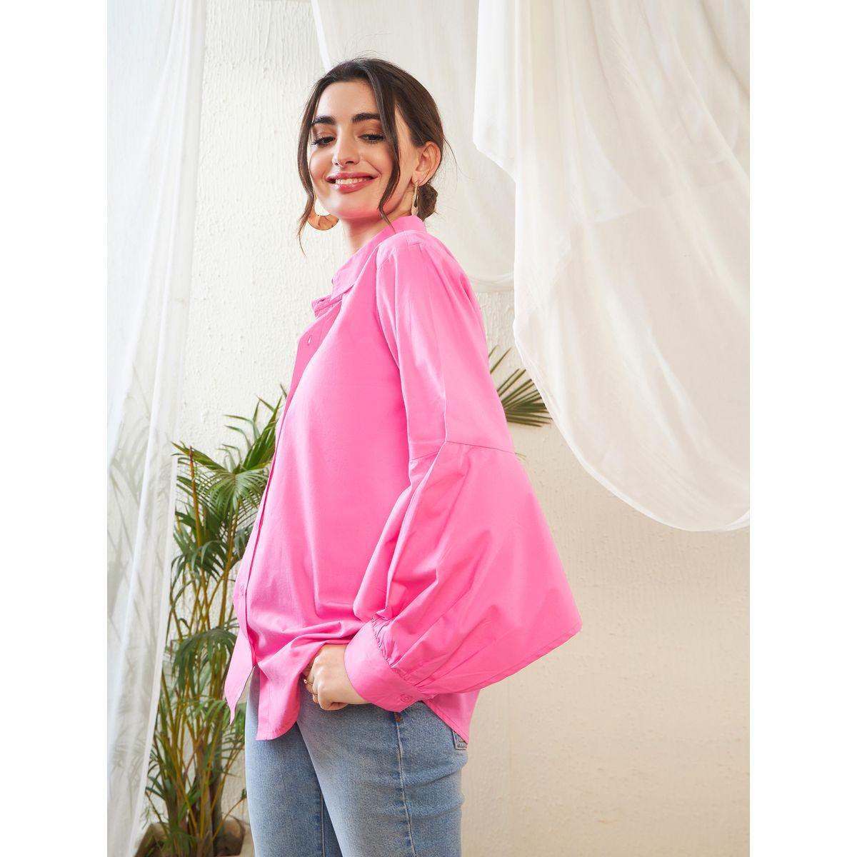 Sassafras X Styli  Solid Shirt with Bishop Sleeves-women-clothing-shirtsandblouses-shirts-image-3