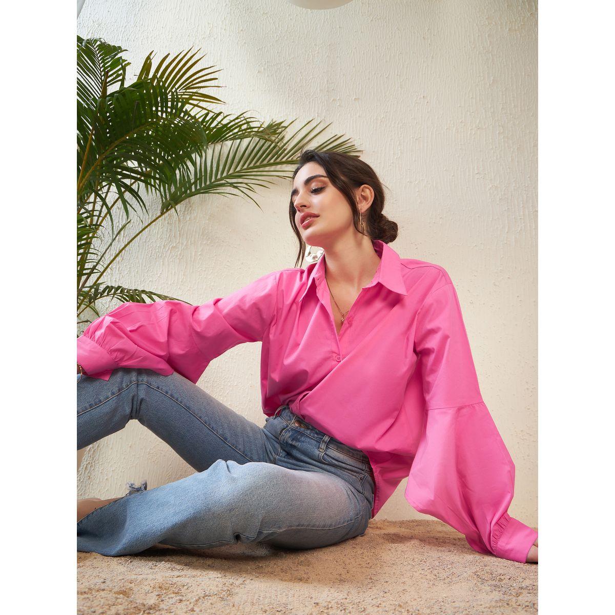 بلوزة سادة مع اكمام بيشوب ساسافراس × ستايلي-women-clothing-shirtsandblouses-shirts-image-7