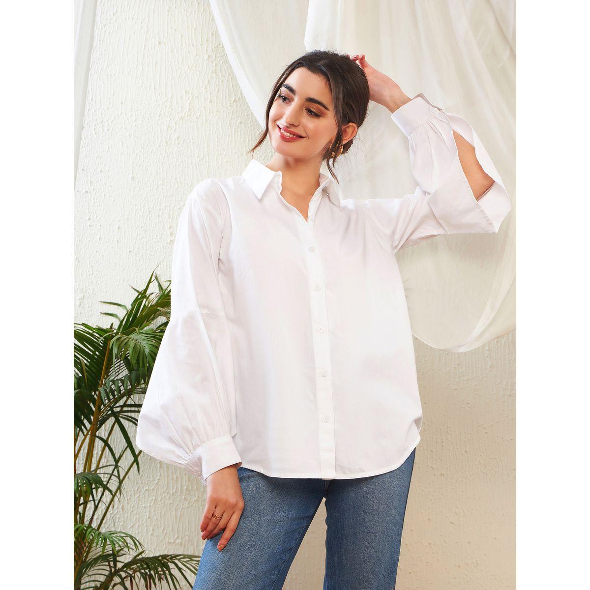 Sassafras X Styli  Solid Shirt with Bishop Sleeves-women-clothing-shirtsandblouses-shirts-image-1
