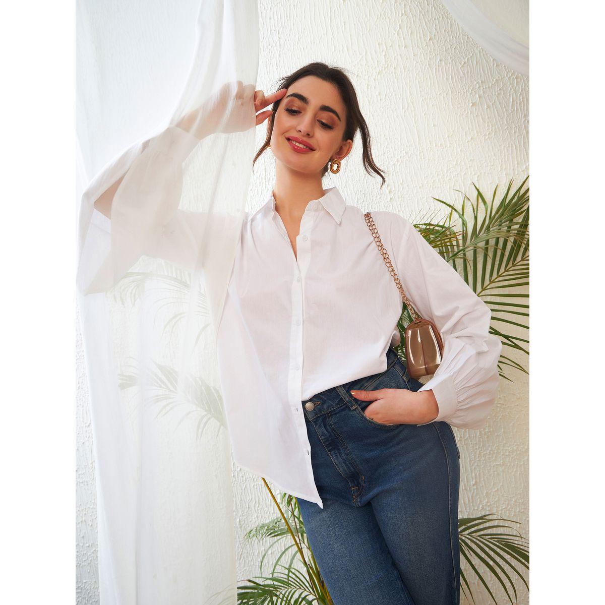 Sassafras X Styli  Solid Shirt with Bishop Sleeves-women-clothing-shirtsandblouses-shirts-image-2