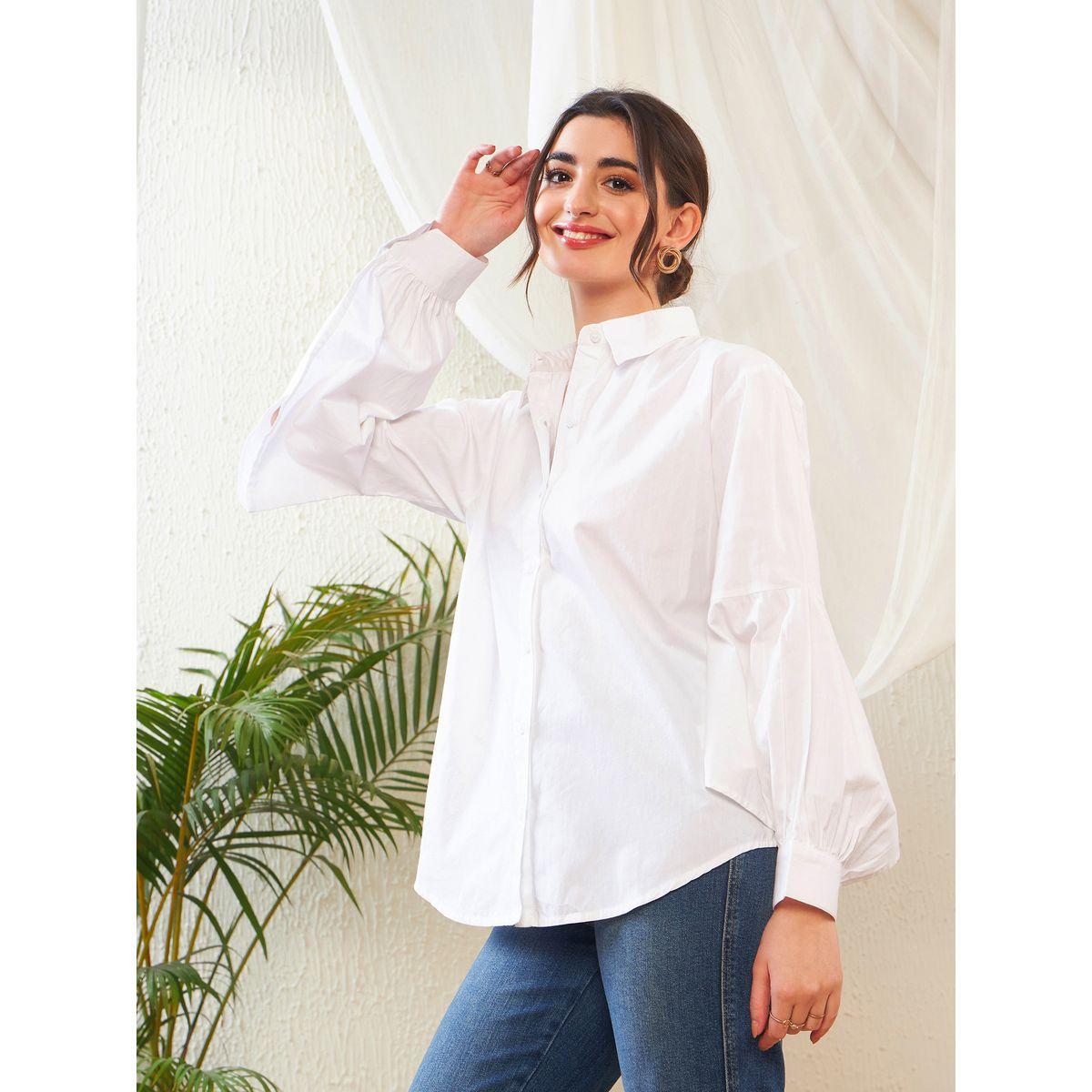 Sassafras X Styli  Solid Shirt with Bishop Sleeves-women-clothing-shirtsandblouses-shirts-image-3