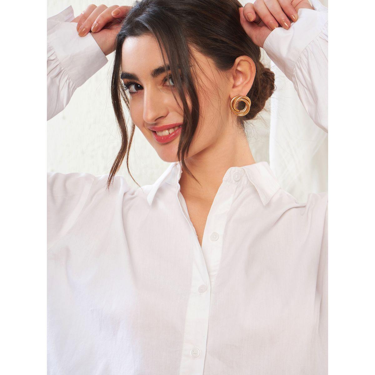 Sassafras X Styli  Solid Shirt with Bishop Sleeves-women-clothing-shirtsandblouses-shirts-image-4
