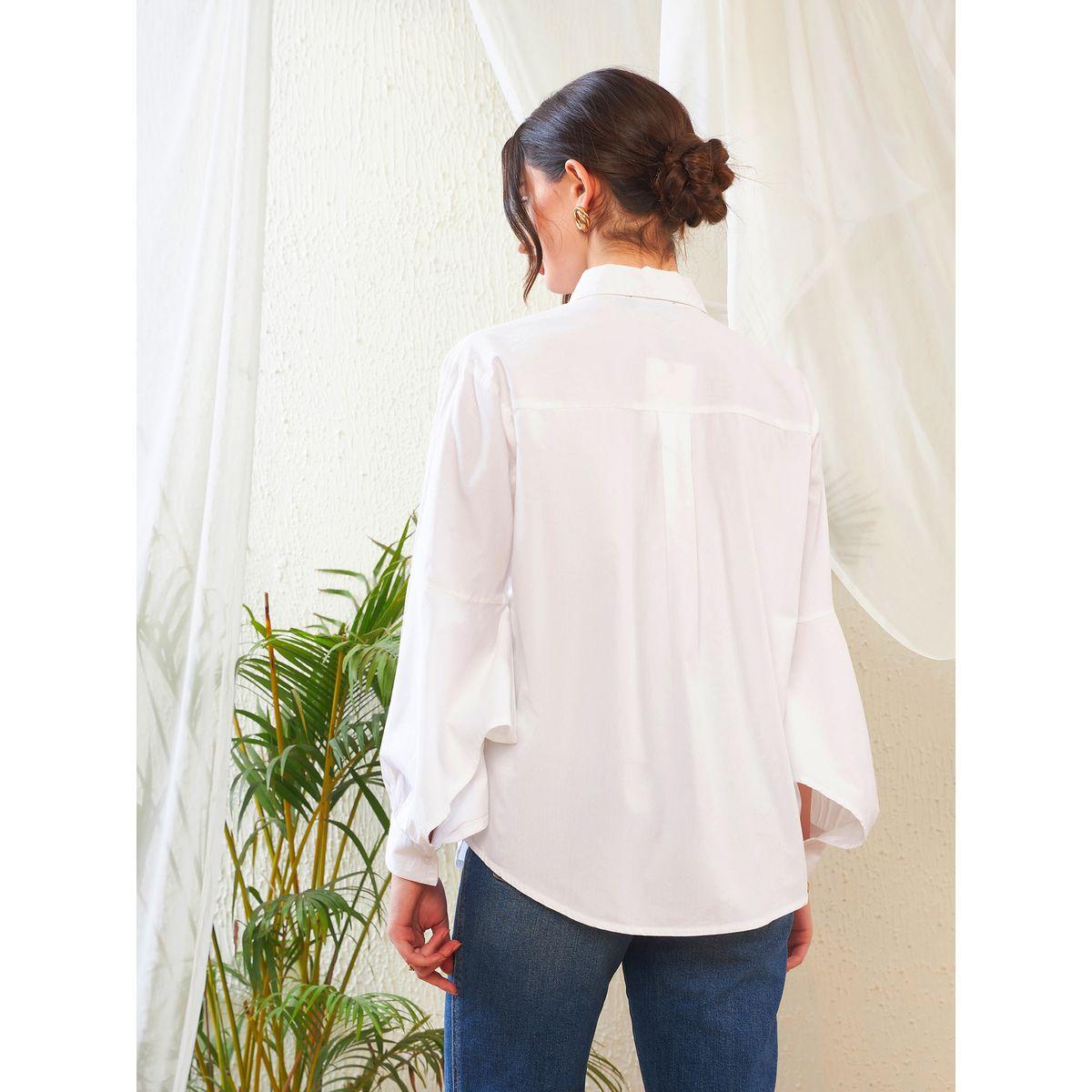 Sassafras X Styli  Solid Shirt with Bishop Sleeves-women-clothing-shirtsandblouses-shirts-image-5