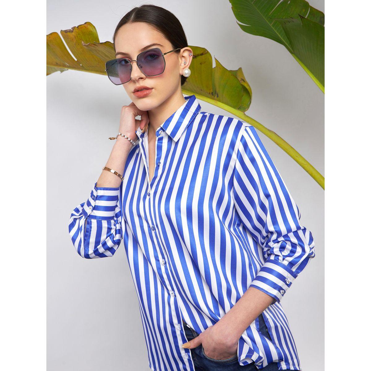 بلوزة ساتان مخططة مع اكمام طويلة ساسافراس × ستايلي-women-clothing-shirtsandblouses-shirts-image-1