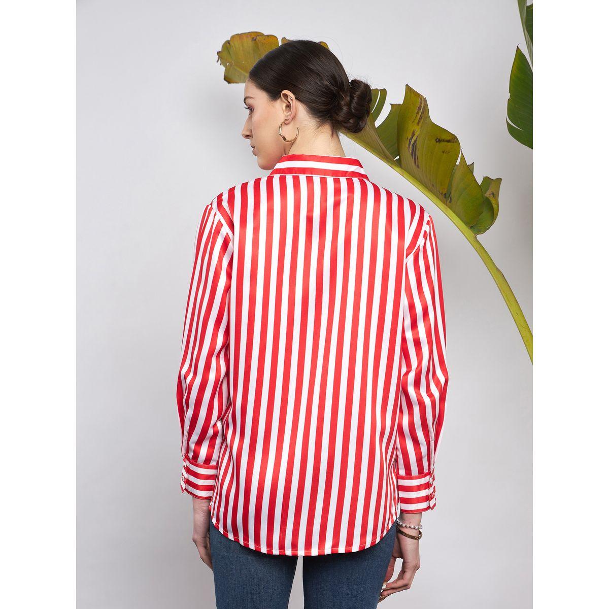 Sassafras X Styli  Striped Satin Shirt with Long Sleeves-women-clothing-shirtsandblouses-shirts-image-5