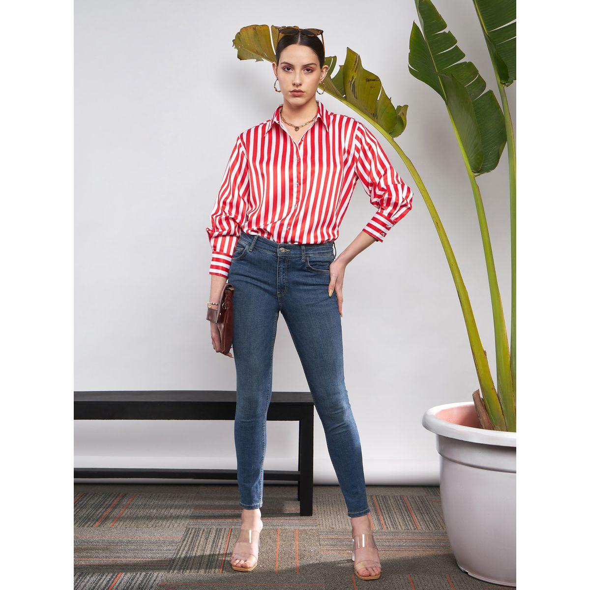 Sassafras X Styli  Striped Satin Shirt with Long Sleeves-women-clothing-shirtsandblouses-shirts-image-7