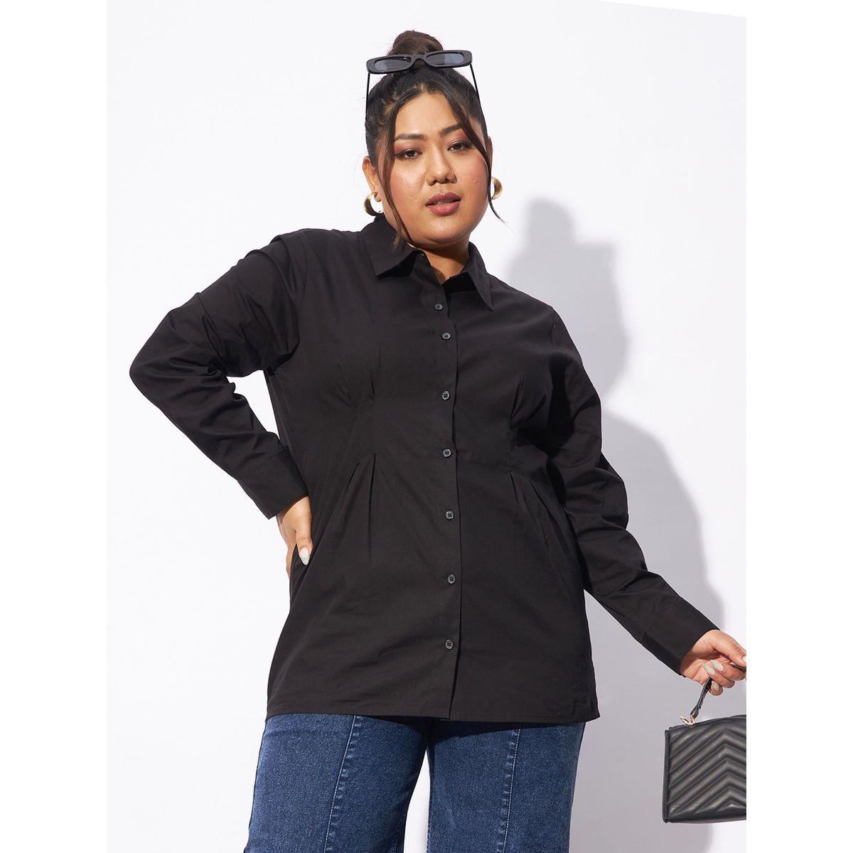 بلوزة بوبلين بمقاس كبير وكسرات مع ازرار غلق ساسافراس × ستايلي-women-clothing-shirtsandblouses-shirts-image-1