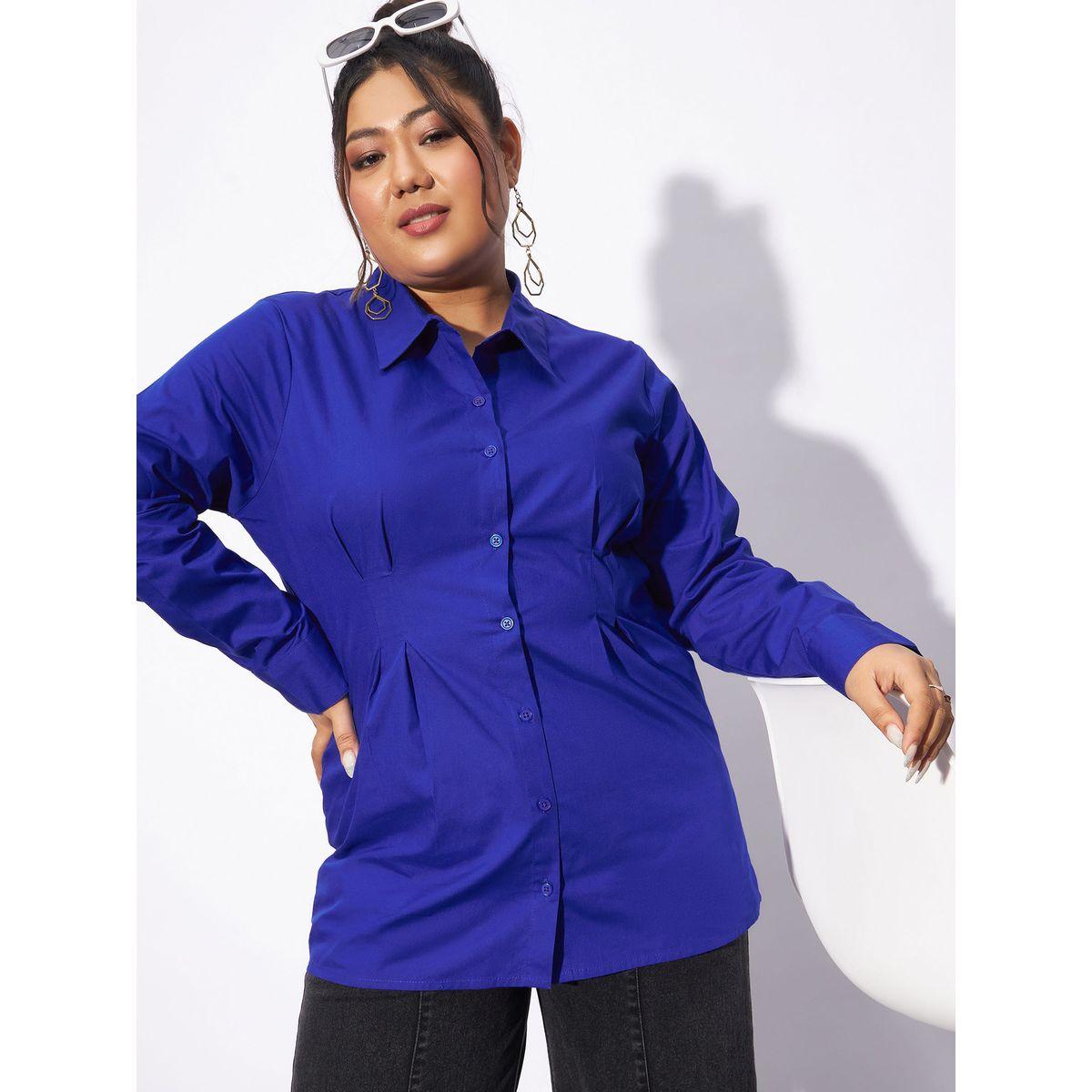 بلوزة بوبلين بمقاس كبير وكسرات مع ازرار غلق ساسافراس × ستايلي-women-clothing-shirtsandblouses-shirts-image-1